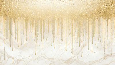 The primary subject of the image is a large, shiny, and glittery surface, possibly a wall or a piece of artwork. The setting is a white background, which contrasts with the glittery surface. The visual style appears to be a combination of digital art and illustration, creating a unique and eye-catching effect. The colors and mood of the image are predominantly gold and shiny, giving it a luxurious and elegant appearance.
