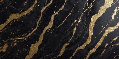 The primary subject of the image is a black and gold patterned wallpaper. The setting is a wall, and the visual style is a close-up of the wallpaper. The dominant colors are black and gold, creating a luxurious and elegant atmosphere.