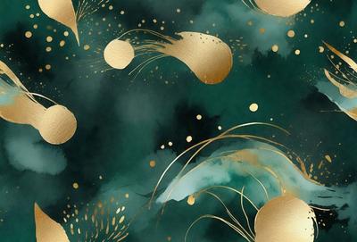 The primary subject of the image is a pattern featuring gold and blue colors, with a mix of gold and blue circles. The setting is a dark blue background, which contrasts with the gold and blue circles. The visual style is a combination of digital art and illustration, creating a unique and eye-catching design. The overall atmosphere is elegant and sophisticated, with the gold and blue circles adding a touch of luxury and refinement to the scene.