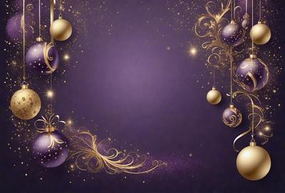 The primary subject of the image is a purple background with gold stars and ornaments. The setting is a purple wall, and the visual style is a combination of digital art and illustration. The colors and mood of the image are predominantly purple and gold, creating a warm and festive atmosphere.