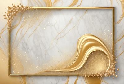 The primary subject of the image is a gold-colored design or pattern, which is displayed on a marble surface. The setting appears to be a modern, upscale environment, possibly a luxury hotel or a high-end interior design. The visual style of the image is a combination of digital art and illustration, creating a unique and eye-catching design. The colors and mood of the image are predominantly gold and sophisticated, evoking a sense of luxury and elegance.