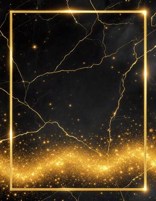 The primary subject of the image is a gold-colored wall with a pattern of yellow and black streaks. The setting is a dark room, and the visual style appears to be a combination of a photo and digital art. The dominant colors are gold and black, creating a warm and vibrant atmosphere.