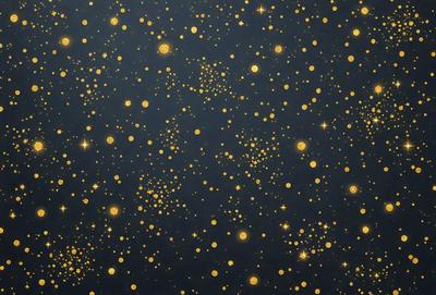 The primary subject of the image is a starry night sky filled with bright yellow stars. The setting is a dark blue background, which contrasts with the bright stars. The visual style is a digital art or illustration, creating a vibrant and lively atmosphere. The colors and mood are predominantly yellow and blue, with the yellow stars creating a warm and inviting ambiance.