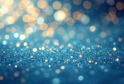 The primary subject of the image is a blue background with a pattern of bright, shining lights. The setting appears to be a dark room, and the visual style is a combination of a photo and digital art. The colors and mood of the image are predominantly blue, with the bright lights creating a sense of depth and contrast.