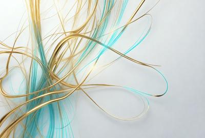 The primary subject of the image is a gold and blue braided design. The setting is a white background, which provides a clean and minimalist appearance. The visual style is a combination of digital art and illustration, creating a unique and eye-catching pattern. The dominant colors are gold and blue, which evoke a sense of luxury and sophistication.