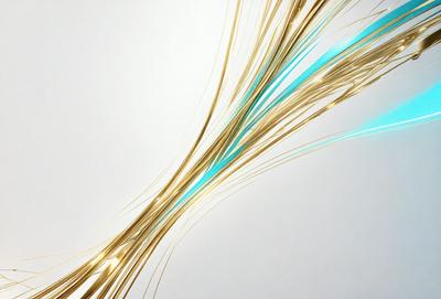 The primary subject of the image is a close-up of a blue and gold wire. The setting is a white background, which provides a clean and minimalistic environment. The visual style is a combination of digital art and illustration, as the wire appears to be a digital art piece with a gold and blue color scheme. The colors and mood of the image are vibrant and lively, with the blue and gold wire creating a sense of movement and energy.