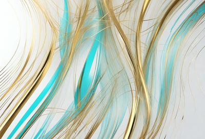 The primary subject of the image is a close-up of a person's hair, which appears to be a mix of blonde and blue colors. The setting is a white wall, and the visual style is a digital art or illustration. The colors and mood of the image are vibrant and lively, with the blue and gold tones creating a sense of energy and movement.