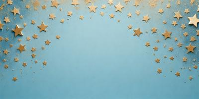 The primary subject of the image is a blue background with a pattern of stars. The setting is a blue sky, and the visual style is a digital art or illustration. The dominant colors are blue and gold, creating a calm and serene atmosphere.