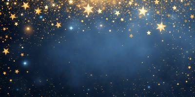 The primary subject of the image is a blue sky filled with stars. The setting is a night sky, and the visual style is a photo. The dominant colors are blue and gold, creating a serene and peaceful atmosphere.