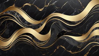 The primary subject of the image is a marble wall with a gold design. The setting is a black background, which contrasts with the gold and marble design. The visual style is a combination of digital art and illustration, creating a unique and eye-catching pattern. The colors and mood of the image are predominantly gold and black, giving it a luxurious and elegant appearance.