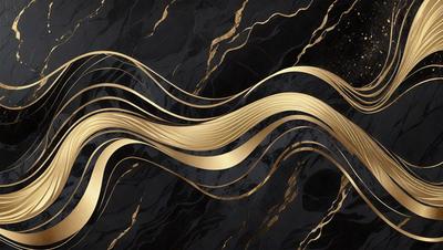 The primary subject of the image is a gold-colored, flowing, and curling pattern. The setting is a black background, which contrasts with the gold pattern. The visual style is a digital art or illustration, as the gold pattern appears to be a part of a larger design. The colors and mood of the image are predominantly gold and elegant, creating a sense of sophistication and luxury.