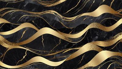 The primary subject of the image is a marble-like pattern with gold accents. The setting is a black background, which contrasts with the gold and marble design. The visual style is a combination of digital art and illustration, creating a unique and eye-catching pattern. The colors and mood of the image are predominantly gold and black, giving it a luxurious and elegant appearance.