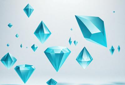 The primary subject of the image is a collection of blue crystals or diamonds. These crystals are floating in a white, cloudy sky, creating a visually striking scene. The setting appears to be a digital art or illustration, as the crystals are depicted in a patterned manner. The overall atmosphere is one of elegance and beauty, as the blue crystals stand out against the white, cloudy sky.