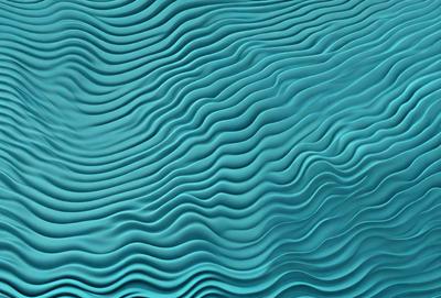 The primary subject of the image is a blue, rippled surface, which appears to be a water-like texture. The setting is a blue ocean, and the visual style is a digital art or illustration. The dominant colors are blue and white, creating a calm and serene atmosphere.