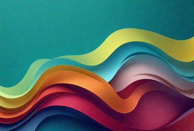 The primary subject of the image is a colorful, abstract design that resembles a wave. The design is made up of various colors, including blue, yellow, and orange. The setting is a blue background, which provides a contrasting and complementary color to the design. The visual style of the image is a combination of digital art and illustration, creating a unique and eye-catching pattern. The overall atmosphere of the image is vibrant, energetic, and creative, with the colors and design elements working together