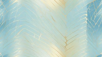 The primary subject of the image is a patterned design, possibly a leaf or a feather, with a blue background. The setting appears to be a sky, and the visual style is a combination of a photo and digital art. The dominant colors are blue and gold, creating a serene and calming atmosphere.