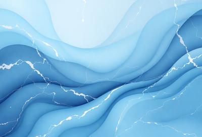 The primary subject of the image is a blue and white painting of a wave. The setting is a blue and white ocean, and the visual style is a digital art or illustration. The dominant colors are blue and white, creating a calm and serene atmosphere.