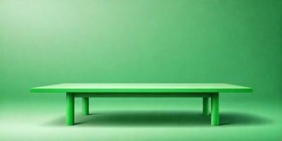 The primary subject of the image is a green bench. The setting is a green wall, which serves as the background. The visual style is a photo, capturing the bench in its natural environment. The colors and mood of the image are predominantly green, creating a calm and serene atmosphere.