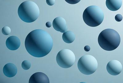 The primary subject of the image is a collection of blue and white spheres, which are floating in a blue background. The visual style of the image is digital art, as the spheres are arranged in a pattern and the background is a solid blue color. The overall atmosphere of the image is calm and serene, with the blue and white spheres creating a sense of harmony and balance.