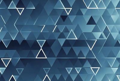 The primary subject of the image is a pattern of triangles, which are arranged in a blue background. The setting is a dark blue sky, and the visual style is a digital art or illustration. The dominant colors are blue and white, creating a calm and serene atmosphere.