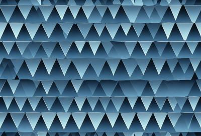 The primary subject of the image is a blue wall with a pattern of triangles. The setting is a room with a blue background, and the visual style appears to be a digital art or illustration. The dominant colors are blue and white, creating a calm and soothing atmosphere.