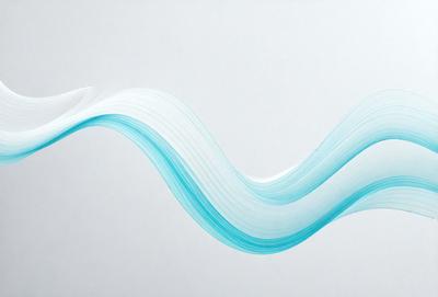 The primary subject of the image is a blue wave or a blue ribbon-like object. The setting is a white background, which provides a clean and minimalist appearance. The visual style is a combination of a photo and digital art, as the blue wave or ribbon appears to be digitally manipulated or edited. The dominant colors are blue and white, creating a calm and serene atmosphere.