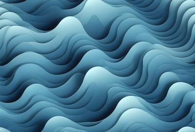 The primary subject of the image is a blue and white wave pattern. The setting is a blue background, and the visual style is a digital art or illustration. The dominant colors are blue and white, creating a calm and serene atmosphere.