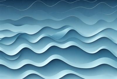 The primary subject of the image is a blue and white ocean wave. The setting is the ocean, with the wave being the main focus of the image. The visual style is a digital art or illustration, as the wave is depicted in a detailed and artistic manner. The dominant colors are blue and white, creating a calm and serene atmosphere.