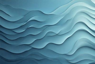 The primary subject of the image is a blue and white wave pattern, which is the main object, scene, or focus of the image. The setting or background is a blue wall, and the visual style is a digital art or illustration. The dominant colors are blue and white, and the overall atmosphere is calm and serene.
