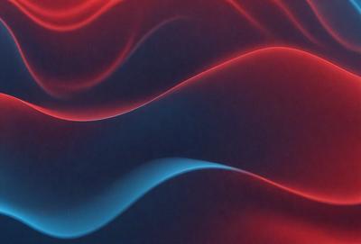The primary subject of the image is a blue and red wave pattern. The setting is a dark blue background, and the visual style appears to be a digital art or illustration. The dominant colors are blue and red, creating a vibrant and energetic atmosphere.