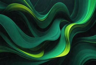 The primary subject of the image is a green, swirling, and curling pattern. The setting is a dark background, which contrasts with the vibrant green color of the pattern. The visual style appears to be a digital art or illustration, as the pattern is intricate and detailed. The colors and mood of the image are predominantly green, creating a sense of calmness and tranquility.