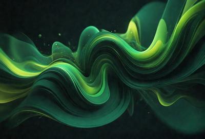 The primary subject of the image is a green and yellow swirl, which appears to be a digital art or illustration. The setting is a dark background, which contrasts with the vibrant colors of the swirl. The visual style suggests a creative and artistic approach to the image. The dominant colors are green and yellow, creating a lively and energetic atmosphere.