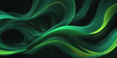 The primary subject of the image is a green, swirling, and flowing pattern. The setting is a dark background, which contrasts with the vibrant green color of the pattern. The visual style appears to be a digital art or illustration, as the pattern is intricate and detailed. The colors and mood of the image are predominantly green, creating a sense of calmness and tranquility.