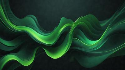 The primary subject of the image is a green, swirling, and flowing pattern. The setting is a dark background, which contrasts with the vibrant green color of the pattern. The visual style appears to be a digital art or illustration, as the pattern is intricate and detailed. The colors and mood of the image are predominantly green, creating a sense of calmness and tranquility.