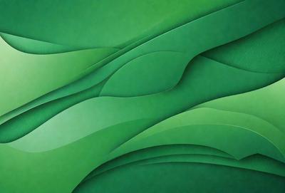 The primary subject of the image is a green, curved, and wavy wallpaper design. The setting is a room with a green background, and the visual style appears to be a digital art or illustration. The colors and mood of the image are predominantly green, creating a calm and soothing atmosphere.