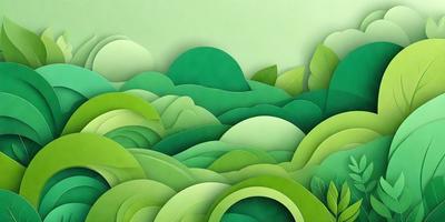 The primary subject of the image is a green forest with a variety of green leaves. The setting is a lush, green environment, and the visual style is a combination of digital art and illustration. The colors and mood of the image are predominantly green, creating a serene and natural atmosphere.
