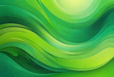 The primary subject of the image is a large, vibrant green painting featuring a lush, flowing design. The setting is a wall, and the visual style is a painting, which gives the image a unique and artistic appearance. The dominant colors in the painting are green, creating a serene and natural atmosphere.
