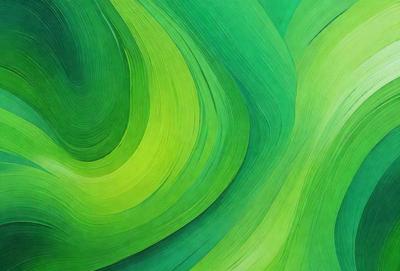 The primary subject of the image is a large, vibrant green leaf. The leaf is prominently displayed in the foreground, with a background of a green, swirling pattern. The visual style of the image is a painting, which gives it a unique and artistic appearance. The colors and mood of the image are predominantly green, creating a sense of freshness and natural beauty.