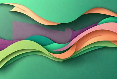 The primary subject of the image is a colorful, abstract artwork featuring a wave-like pattern. The setting is a green background, which complements the vibrant colors of the artwork. The visual style is a combination of digital art and illustration, creating a unique and eye-catching design. The dominant colors in the artwork are green, pink, and purple, giving the piece a lively and energetic atmosphere.