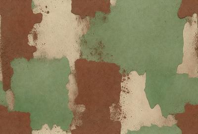 The primary subject of the image is a green and brown leather-like material with a pattern of brown spots. The setting is a close-up of the material, showcasing its texture and design. The visual style is a combination of a photo and a digital art, as it appears to be a close-up of a real material, but the colors and patterns are enhanced by digital manipulation. The colors and mood of the image are predominantly green and brown, giving it a natural and earthy feel.