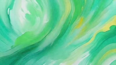 The primary subject of the image is a green and yellow painting. The setting is a painting, and the visual style is a painting. The dominant colors in the painting are green and yellow, creating a lively and vibrant atmosphere.
