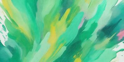 The primary subject of the image is a painting of a green and yellow flower. The setting is a painting, and the visual style is a digital art. The dominant colors in the painting are green and yellow, creating a lively and vibrant atmosphere.