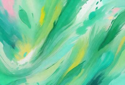 The primary subject of the image is a painting of a green and yellow swirl. The setting is a painting, and the visual style is artistic. The dominant colors are green and yellow, creating a vibrant and lively atmosphere.
