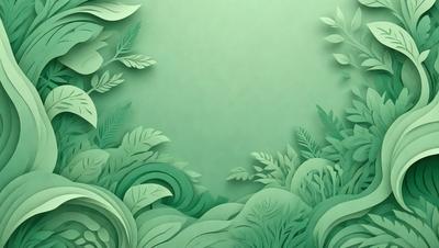 The primary subject of the image is a green background with a leafy pattern. The setting is a green wall, and the visual style is a digital art or illustration. The colors and mood are predominantly green, creating a calm and natural atmosphere.