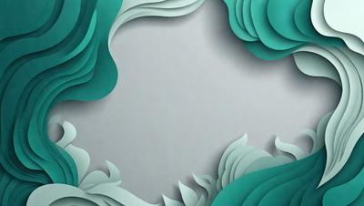 The primary subject of the image is a large, green, flowery paper cutout. The setting is a white wall, and the visual style is a combination of digital art and illustration. The colors and mood of the image are predominantly green and calming, with the paper cutout creating a sense of depth and dimension.
