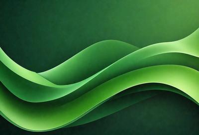The primary subject of the image is a green, curved, and flowing design. The setting is a dark green background, which contrasts with the vibrant green design. The visual style is a digital art or illustration, creating a dynamic and fluid appearance. The colors and mood of the image are predominantly green, giving it a fresh and lively atmosphere.
