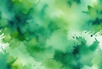 The primary subject of the image is a green plant with a leafy texture. The setting is a green background, which creates a natural and vibrant atmosphere. The visual style is a watercolor painting, giving the image a unique and artistic appearance. The dominant colors are green, which is prevalent throughout the plant, and blue, which can be seen in the background. Overall, the image conveys a sense of freshness and growth.
