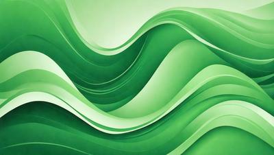 The primary subject of the image is a large, colorful, and intricate green wave pattern. The setting is a white background, which contrasts with the vibrant green color of the wave. The visual style is a combination of digital art and illustration, creating a dynamic and eye-catching design. The dominant colors are green and white, with the green wave being the main focus of the image, evoking a sense of movement and energy.