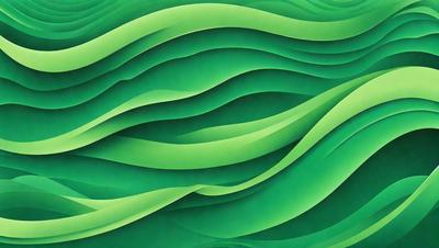 The primary subject of the image is a large, green, wavy surface that resembles a wave or a water-like texture. The setting is a wall, and the visual style appears to be a digital art or illustration. The dominant colors are green, and the overall atmosphere is calming and serene.