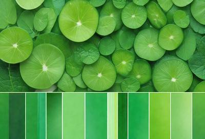 The primary subject of the image is a close-up of green limes, with a total of 14 limes visible in various positions. The setting is a green background, which creates a vibrant and fresh atmosphere. The visual style is a close-up of the limes, showcasing their details and texture. The colors and mood are predominantly green, which is associated with freshness and vitality.